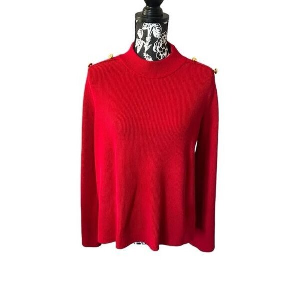 TUCKERNUCK Red Monroe Cashmere Sweater w/Gold Button Accents, EUC - Picture 1 of 7